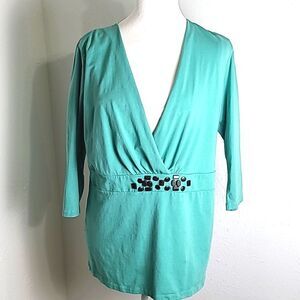 Jones New York Signature Top, Teal with White Cami & Dark Stone Accents, Size 1X
